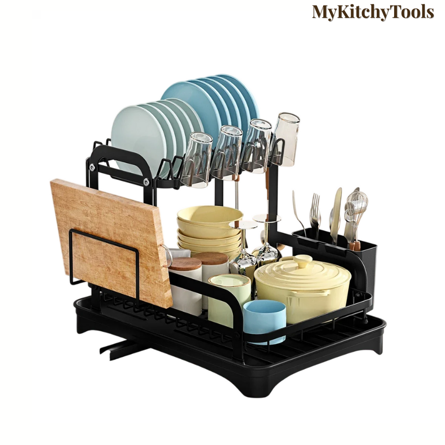 Égouttoir à Vaisselle 2 Niveaux – Avec Bac de Récupération et Système de Drainage 360° - MyKitchyTools
