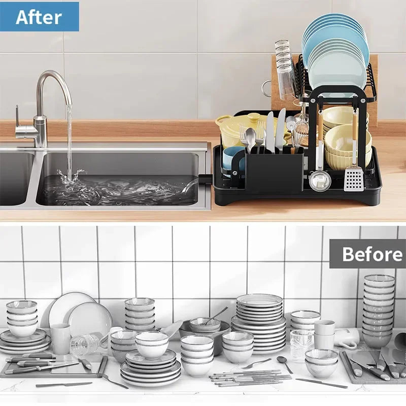 Égouttoir à Vaisselle 2 Niveaux – Avec Bac de Récupération et Système de Drainage 360° - MyKitchyTools