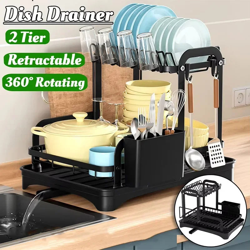 Égouttoir à Vaisselle 2 Niveaux – Avec Bac de Récupération et Système de Drainage 360° - MyKitchyTools