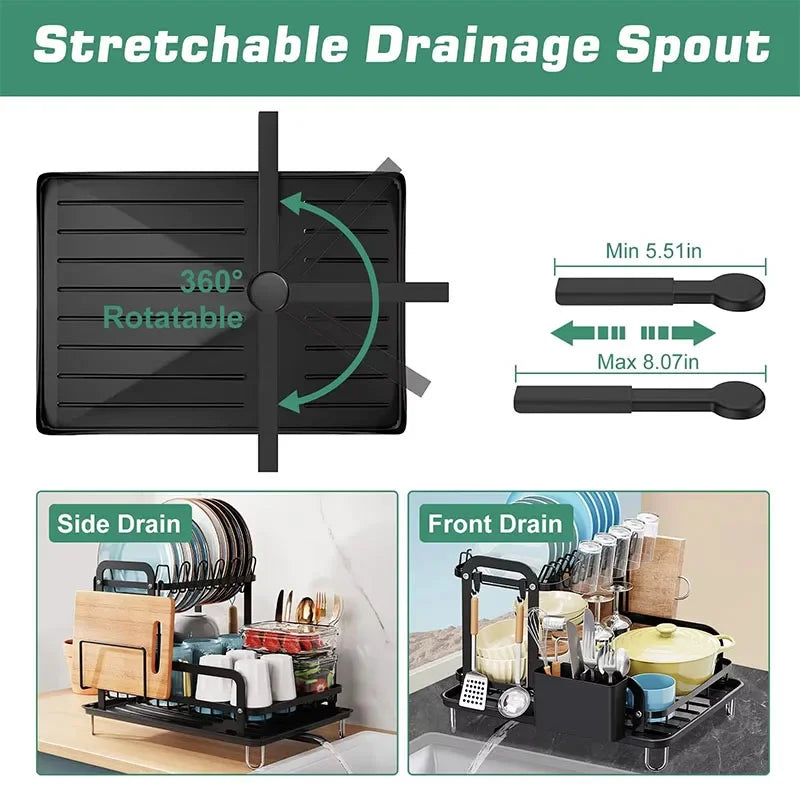 Égouttoir à Vaisselle 2 Niveaux – Avec Bac de Récupération et Système de Drainage 360° - MyKitchyTools