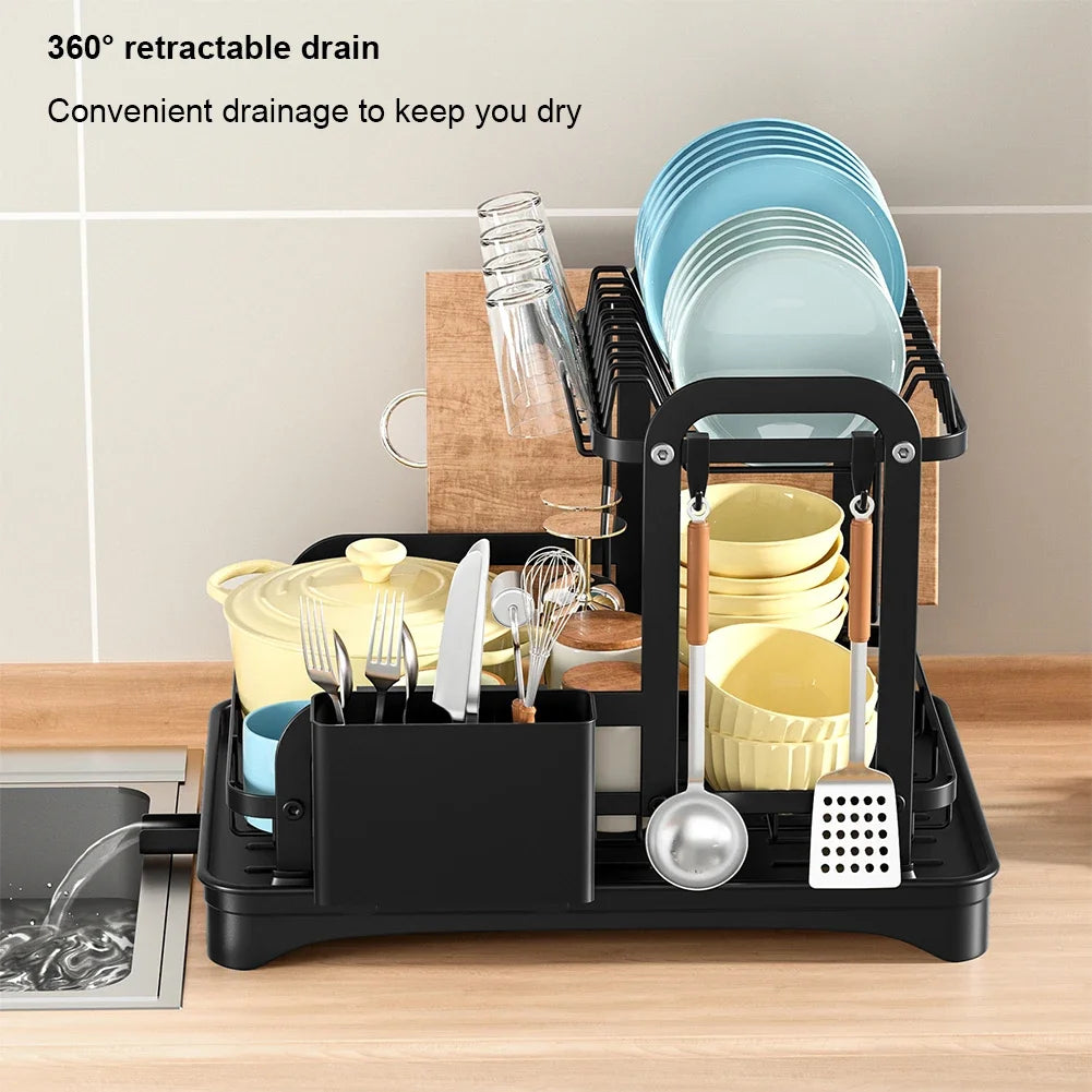 Égouttoir à Vaisselle 2 Niveaux – Avec Bac de Récupération et Système de Drainage 360° - MyKitchyTools