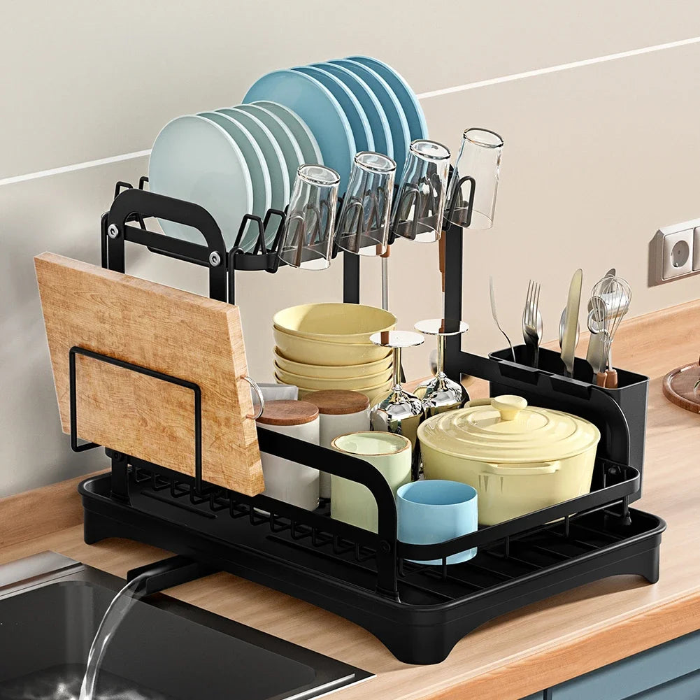 Égouttoir à Vaisselle 2 Niveaux – Avec Bac de Récupération et Système de Drainage 360° - MyKitchyTools