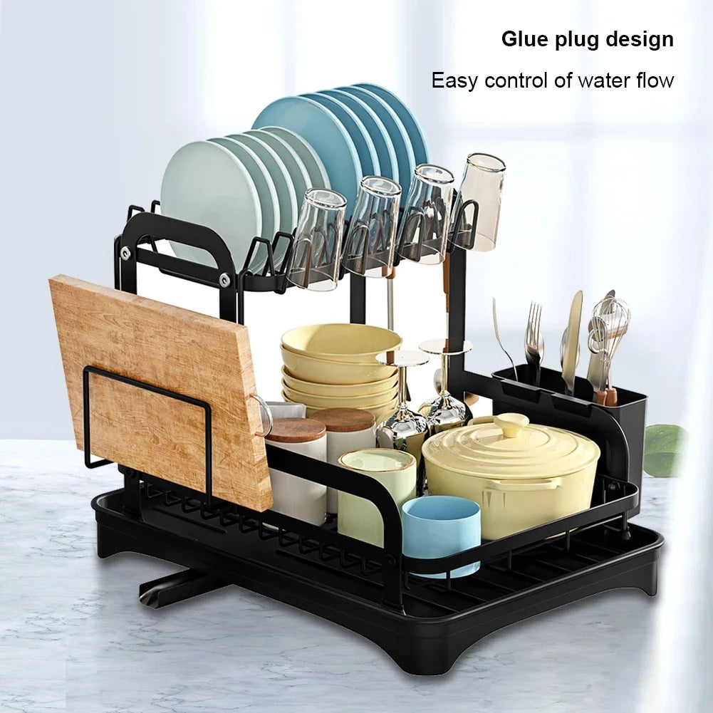 Égouttoir à Vaisselle 2 Niveaux – Avec Bac de Récupération et Système de Drainage 360° - MyKitchyTools