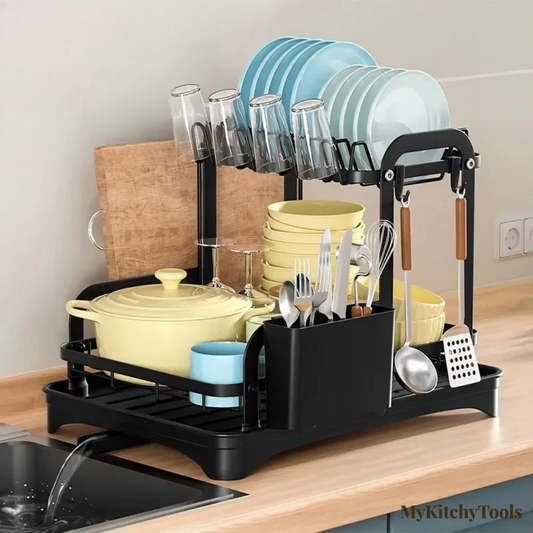 Égouttoir à Vaisselle 2 Niveaux – Avec Bac de Récupération et Système de Drainage 360° - MyKitchyTools™