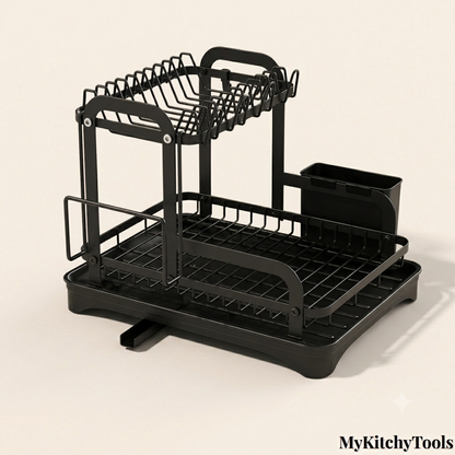 Égouttoir à Vaisselle 2 Niveaux – Avec Bac de Récupération et Système de Drainage 360° - MyKitchyTools™