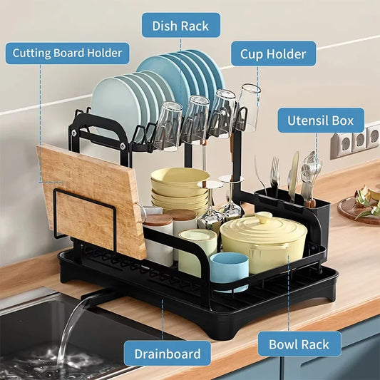 Égouttoir à Vaisselle 2 Niveaux – Avec Bac de Récupération et Système de Drainage 360° - MyKitchyTools